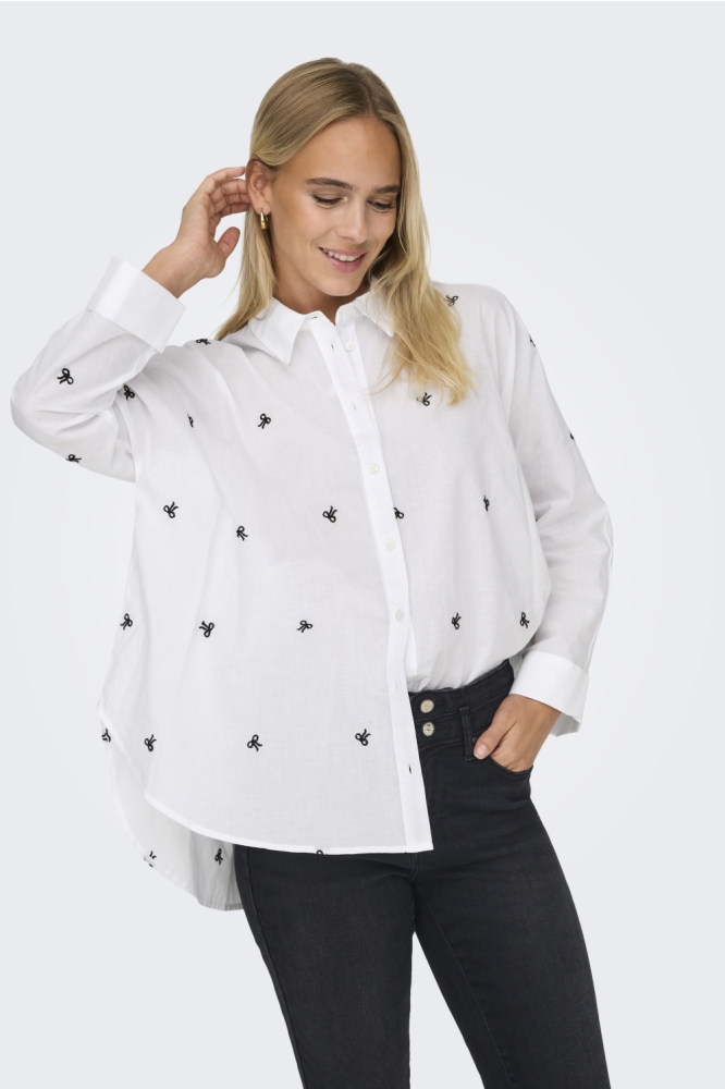 ONLNEW LINA GRACE LS EMB SHIRT NOOS 15283743 Bright White/BLACK BOW